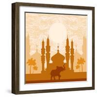 India Background,Elephant, Building And Palm Trees-JackyBrown-Framed Art Print