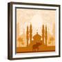 India Background,Elephant, Building And Palm Trees-JackyBrown-Framed Art Print