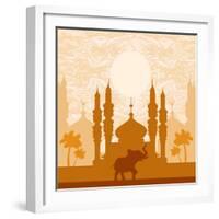 India Background,Elephant, Building And Palm Trees-JackyBrown-Framed Art Print