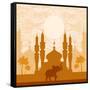 India Background,Elephant, Building And Palm Trees-JackyBrown-Framed Stretched Canvas