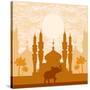 India Background,Elephant, Building And Palm Trees-JackyBrown-Stretched Canvas