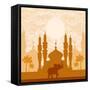 India Background,Elephant, Building And Palm Trees-JackyBrown-Framed Stretched Canvas