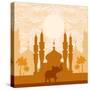 India Background,Elephant, Building And Palm Trees-JackyBrown-Stretched Canvas