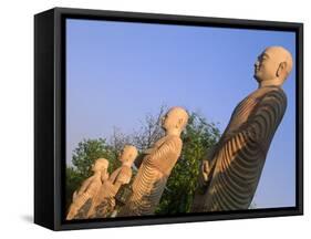 India, Bihar, Bodh Gaya (Aka Bodhgaya), Statues of Bodhisattvas, or 'Enlightened Beings', Garden in-Amar Grover-Framed Stretched Canvas