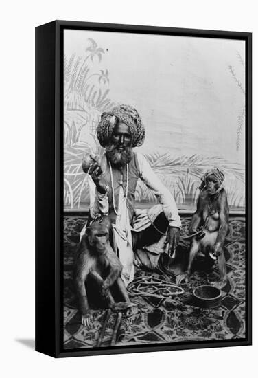 India, Fakir with monkeys, c.1890-1925-null-Framed Stretched Canvas