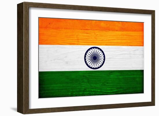 India Flag Design with Wood Patterning - Flags of the World Series-Philippe Hugonnard-Framed Premium Giclee Print