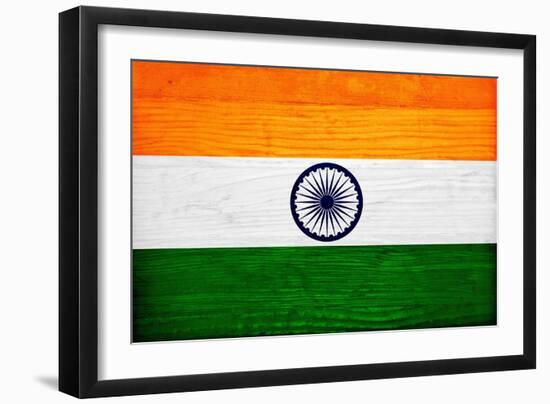 India Flag Design with Wood Patterning - Flags of the World Series-Philippe Hugonnard-Framed Premium Giclee Print