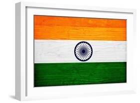 India Flag Design with Wood Patterning - Flags of the World Series-Philippe Hugonnard-Framed Premium Giclee Print