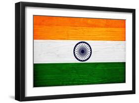 India Flag Design with Wood Patterning - Flags of the World Series-Philippe Hugonnard-Framed Art Print