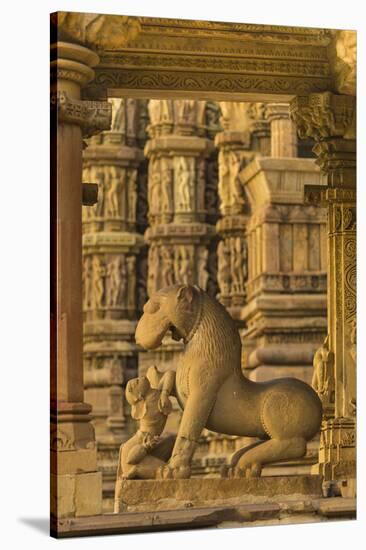 India. Hindu temples at Khajuraho.-Ralph H. Bendjebar-Stretched Canvas