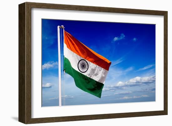 India Indian Flag In Blue Sky-f9photos-Framed Art Print