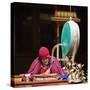 India, Ladakh, Hemis, Monk Reciting Prayers to the Slow Rhythm of a Drum at Hemis Monastery-Katie Garrod-Stretched Canvas