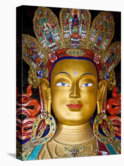 India, Ladakh, Thiksey, the Immense and Beautifully Gilded Maitreya Buddha in the Chamkhang Temple-Katie Garrod-Stretched Canvas