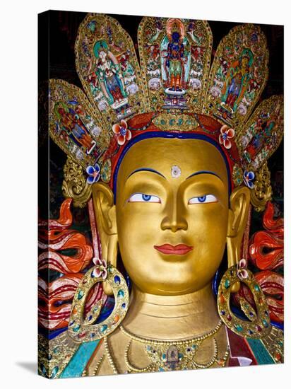 India, Ladakh, Thiksey, the Immense and Beautifully Gilded Maitreya Buddha in the Chamkhang Temple-Katie Garrod-Stretched Canvas