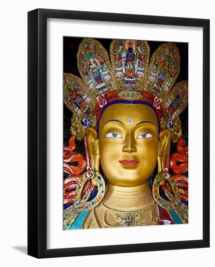 India, Ladakh, Thiksey, the Immense and Beautifully Gilded Maitreya Buddha in the Chamkhang Temple-Katie Garrod-Framed Photographic Print