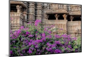 India, Madhya Pradesh State Temple of Kandariya with Bushes of Bougainvillea Flowers in Foreground-Ellen Clark-Mounted Photographic Print