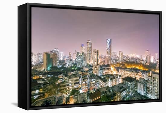 India, Maharashtra, Mumbai, View of the City of Mumbai City Centre at Night from Kemp's Corner-Alex Robinson-Framed Stretched Canvas