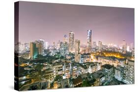 India, Maharashtra, Mumbai, View of the City of Mumbai City Centre at Night from Kemp's Corner-Alex Robinson-Stretched Canvas