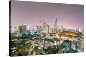 India, Maharashtra, Mumbai, View of the City of Mumbai City Centre at Night from Kemp's Corner-Alex Robinson-Stretched Canvas