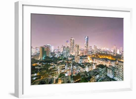 India, Maharashtra, Mumbai, View of the City of Mumbai City Centre at Night from Kemp's Corner-Alex Robinson-Framed Photographic Print