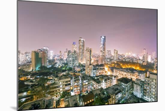 India, Maharashtra, Mumbai, View of the City of Mumbai City Centre at Night from Kemp's Corner-Alex Robinson-Mounted Photographic Print