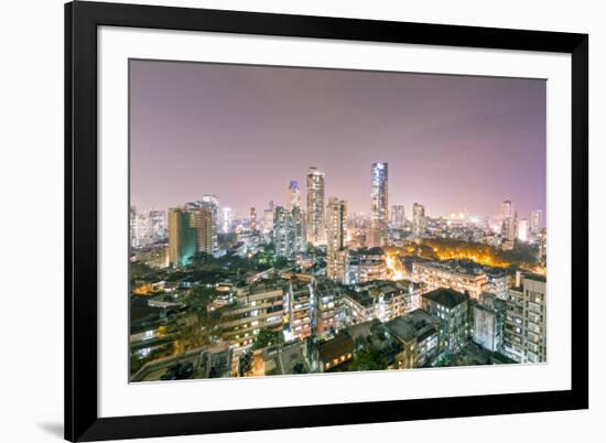 India, Maharashtra, Mumbai, View of the City of Mumbai City Centre at Night from Kemp's Corner-Alex Robinson-Framed Photographic Print