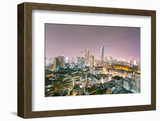 India, Maharashtra, Mumbai, View of the City of Mumbai City Centre at Night from Kemp's Corner-Alex Robinson-Framed Photographic Print