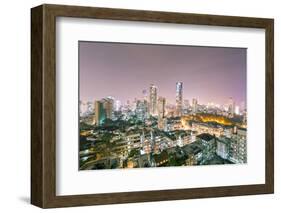 India, Maharashtra, Mumbai, View of the City of Mumbai City Centre at Night from Kemp's Corner-Alex Robinson-Framed Photographic Print