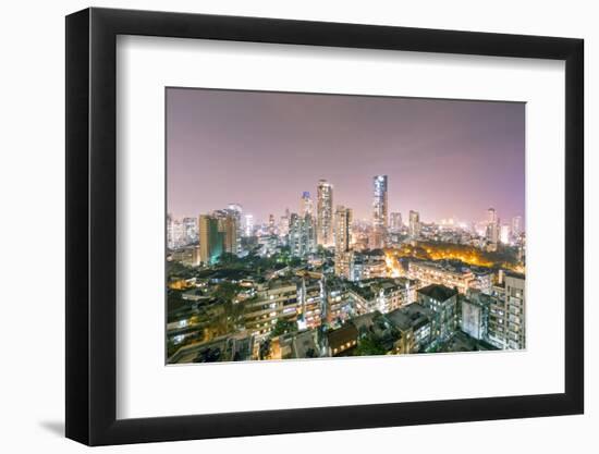 India, Maharashtra, Mumbai, View of the City of Mumbai City Centre at Night from Kemp's Corner-Alex Robinson-Framed Photographic Print