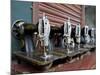 India, Mysore; Recently-Repaired Sewing Machines Outside a Sewing-Machine Repair Shop in Mysore-Niels Van Gijn-Mounted Photographic Print