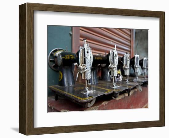 India, Mysore; Recently-Repaired Sewing Machines Outside a Sewing-Machine Repair Shop in Mysore-Niels Van Gijn-Framed Photographic Print