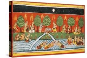 India, Page from the Manuscript Bhagavat Purana from the Mewar School-null-Stretched Canvas