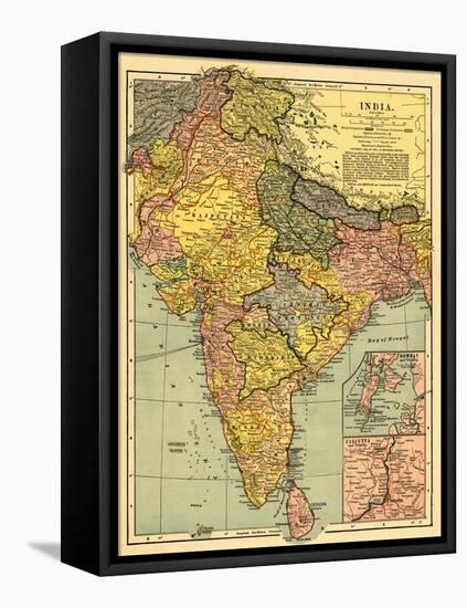 India - Panoramic Map-Lantern Press-Framed Stretched Canvas