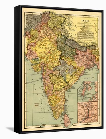 India - Panoramic Map-Lantern Press-Framed Stretched Canvas