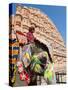 India, Rajasthan, Jaipur, Ceremonial Decorated Elephant Outside the Hawa Mahal, Palace of the Winds-Gavin Hellier-Stretched Canvas