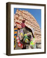 India, Rajasthan, Jaipur, Ceremonial Decorated Elephant Outside the Hawa Mahal, Palace of the Winds-Gavin Hellier-Framed Photographic Print