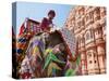 India, Rajasthan, Jaipur, Ceremonial Decorated Elephant Outside the Hawa Mahal, Palace of the Winds-Gavin Hellier-Stretched Canvas