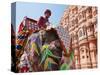 India, Rajasthan, Jaipur, Ceremonial Decorated Elephant Outside the Hawa Mahal, Palace of the Winds-Gavin Hellier-Stretched Canvas