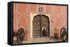 India, Rajasthan, Jaipur, Entrance of City Palace with Shrine-Alida Latham-Framed Stretched Canvas