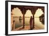 India, Rajasthan, Jaisalmer, Gadi Sagar Lake, Indian Woman Wearing Traditional Saree Outfit-Michele Falzone-Framed Photographic Print