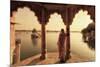 India, Rajasthan, Jaisalmer, Gadi Sagar Lake, Indian Woman Wearing Traditional Saree Outfit-Michele Falzone-Mounted Photographic Print