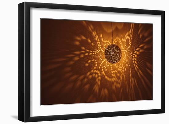 India, Rajasthan, Jaisalmer. Pierced Lamp and Shadows Against Wall-Alida Latham-Framed Photographic Print