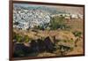 India, Rajasthan, Jodhpur. Mehrangarh Fort, view from tower of old city wall and houses beyond pain-Alison Jones-Framed Photographic Print