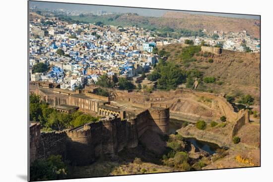 India, Rajasthan, Jodhpur. Mehrangarh Fort, view from tower of old city wall and houses beyond pain-Alison Jones-Mounted Photographic Print