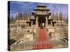 India, Rajasthan, Ranakpur, a Couple Descend Steps at the Famous Chaumukha Mandir, an Elaborately S-Amar Grover-Stretched Canvas