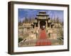 India, Rajasthan, Ranakpur, a Couple Descend Steps at the Famous Chaumukha Mandir, an Elaborately S-Amar Grover-Framed Photographic Print