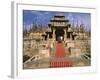 India, Rajasthan, Ranakpur, a Couple Descend Steps at the Famous Chaumukha Mandir, an Elaborately S-Amar Grover-Framed Photographic Print