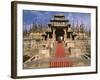 India, Rajasthan, Ranakpur, a Couple Descend Steps at the Famous Chaumukha Mandir, an Elaborately S-Amar Grover-Framed Photographic Print