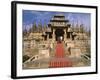 India, Rajasthan, Ranakpur, a Couple Descend Steps at the Famous Chaumukha Mandir, an Elaborately S-Amar Grover-Framed Photographic Print