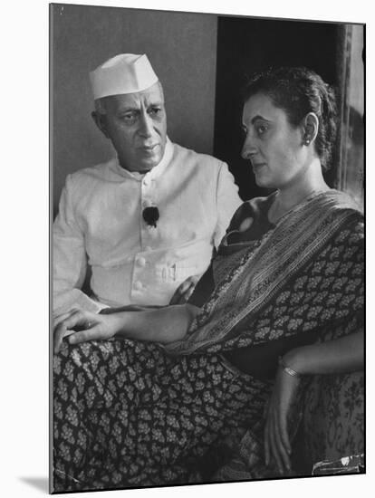 India's Prime Minister Jawaharlal Nehru with Daughter Indira Gandhi at the Asia African Conference-Lisa Larsen-Mounted Premium Photographic Print